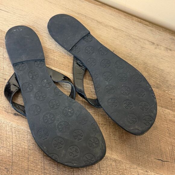 Tory Burch Black Leather Thora Sandals with silver Emblem, sz 11 women’s shoes - Picture 6 of 7